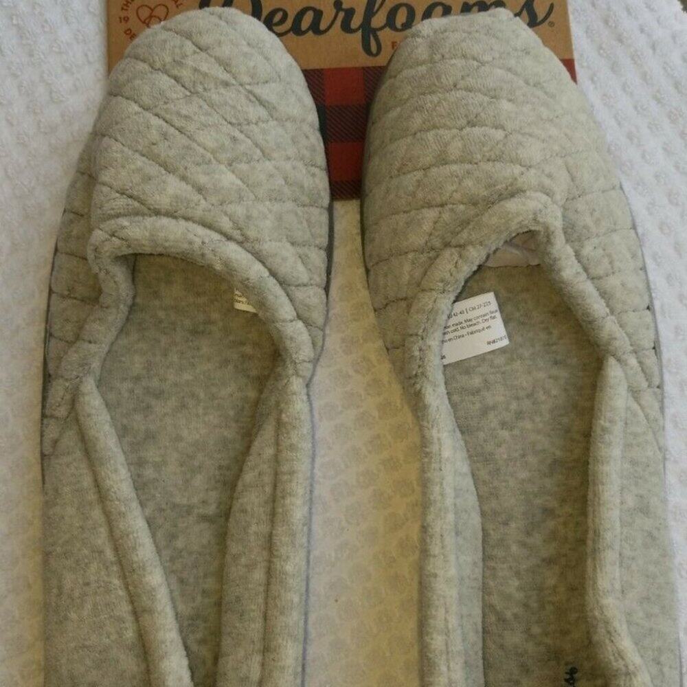 Dearfoams Quilted Velour Slip-on Slippers Light Grey X-Large (11-12) New XL GIFT